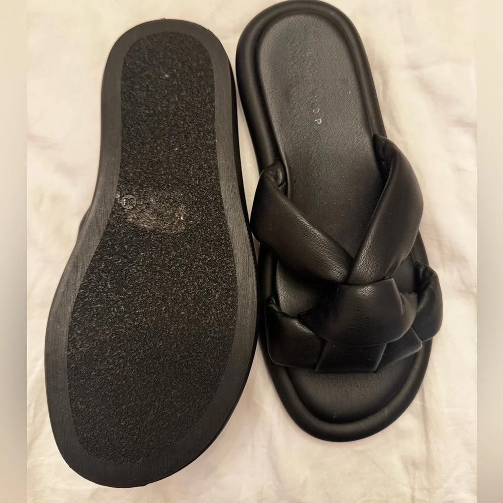 Topshop‎ Black Knotted Slide Sandals | Comfy Minimalist Flats 7.5 - Picture 7 of 8